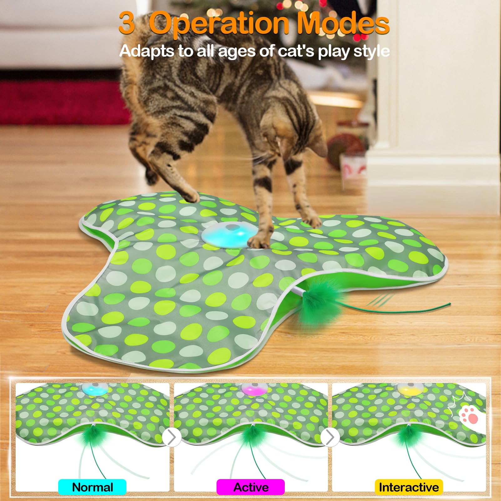 Umosis Interactive Cat Toys Rechargeable,Moving Concealed Feathers,Real Mouse Squeaky,Touch Activated Cat Kitten Toy Exercise To